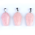 Mini coffin pendant necklace set crafted from natural pink quartz crystal with metal clips - Rose Quartz