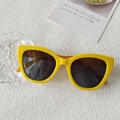 Retro small frame bright yellow cat eye sunglasses with dark brown lenses for women - Yellow