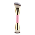 Dual-ended pink and gold makeup brush with slanted contour and flat foundation heads - Pink & Gold Flat Head