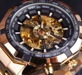Forsining gold skeleton automatic mechanical watch with visible gold movement and steel band - Gold and Black