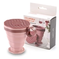 Tazza da caffè pieghevole in silicone 220ml con coperchio e custodia rosa e marrone - Scatola a Colori / Rosa