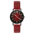 Women's quartz watch with red gradient dial and flexible elastic strap for comfort - Red