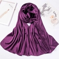 Detail shot of purple satin silk scarf draped next to lifestyle perfume and magazine - 180*70cm / Purple