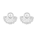 Vintage fan-shaped stainless steel earrings with pearl inlay and 18K silver plating - Fan-Shaped Pearl Inlaid Earrings Steel (MS-451)