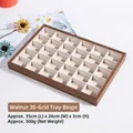 30-slot walnut wood jewelry display tray with beige velvet lining for rings and earrings - Walnut 30-Grid Tray Beige