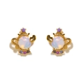 Opal teapot earrings in golden finish with purple and pink zircon accents - Teapot - Gold