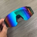 Sport cycling sunglasses with iridescent polarized shield lens and black frame - One-piece Sports Style (89377) / Black Frame Green Mirror Lens