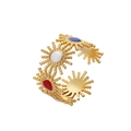 Adjustable gold stainless steel sun ring with colorful drip oil enamel dots for women - Colorful Sunburst (J520-1)