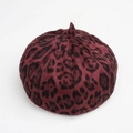 Close-up of wine red leopard print beret featuring soft suede texture and top stem detail - 60CM / Pumpkin Hat / Burgundy