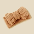 Elastic plush baby headband with large double-layered knit bow in camel brown color - 17*8.5cm / Camel