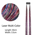 50cm laser rainbow tinsel hair extension with black BB clip and sparkling PET fibers - Laser Rainbow