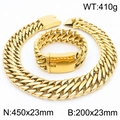 Goldenes 23mm klobiges Panzerkette Halskette und Armband Schmuckset für Herren - Goldene Halskette 450x23mm + Armband 200x23mm Set / Gold
