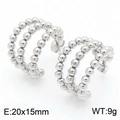 Three-layer silver beaded C-shape stainless steel earrings size 20x15mm weighing 9g - Steel Color 3-Layer Beaded C-Shape Hoop Earrings (KE113973-KFC)