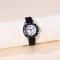 Kids quartz watch featuring colorful numbers, a black silicone strap and silver metal case - Black