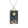 Golden sun and dog tarot pendant necklace with blue enamel and colorful zircon stones - The Moon-Dark Blue