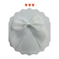 White polka dot mesh bow hair accessory on a clean white display card for kids - 300pcs / White