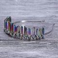Handmade bridal crown with rainbow aura raw crystal stones wrapped in gold wire - Multicolor + Silver Wire Silver Headband Flat