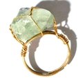 Handmade gold wire-wrapped ring with green natural raw agate crystal and adjustable band - Adjustable Open / Fluorite