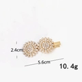 Detail view showing dimensions of a gold rhinestone hair clip with flower patterns - Sunflower