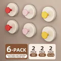 6-piece suction cup hook set in red, pink, and yellow with foldable round base - Set of 6 / Red + Pink + Yellow