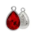 Bright red teardrop gemstone pendant with silver metal base and floral relief texture - Red