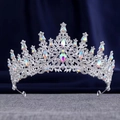 Close-up of silver bridal crown with iridescent AB crystals and teardrop rhinestones - Silver AB Crystal