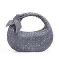 Grey woven hobo bag with knotted handle and gold stud detail in microfiber suede finish - Warm Grey