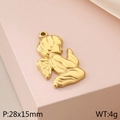 Golden cupid angel pendant in stainless steel kneeling on a soft pink surface - Kneeling Angel (KLJ5951-Z)