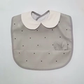 Waterproof baby feeding bib in grey with black polka dots and cute rabbit ear detail - Wings - Gray Spotted Ears / One Size