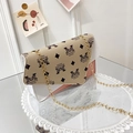 Fashionable tri-color crossbody square bag with gold chain strap in khaki, white and pink - Printed Pink