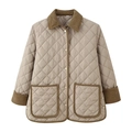 Women's beige quilted diamond jacket with corduroy collar and button-down design - S / Apricot