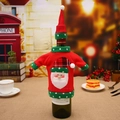 Weihnachts-Nikolaus Strick-Weinbeutel-Set mit Mini-Mütze und Pullover für die Deko - Weihnachtsmann