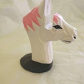 Handmade white horse wooden glasses holder with pink mane on a black circular base - White Horse