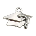 Silver graduation cap charm with tassel and loop for DIY jewelry necklaces - Large Doctoral Cap