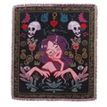 Couverture tissée bohème noire pour camping avec motifs floraux roses et texte Femme - Art de la Figure Féminine (XT2022-23) / 160*130CM