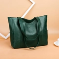 Deep green soft leather large tote bag with shoulder straps and side pocket design - Green