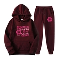 Survêtement bordeaux avec sweat à capuche et pantalon au graphisme Summer Waves 1971 - S (L) / Haut Et Bas / Rouge Foncé / Imprimé Rétro (19)