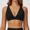 Damen Sport-BH in Schwarz mit V-Ausschnitt, breiten Trägern und gebürstetem Stoff - S / Premium Schwarz