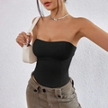 Slim fit black ribbed knit tube top with stylish triangular hem for women - S / Black