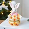 Ceramic bunny trinket box with sunflower pattern and golden hinge for jewelry storage - Flower Easter Egg Rabbit 6.5*10.5cm