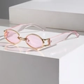 Retro oval sunglasses with pink lenses and gold metal frames in Y2K fashion style - Gold Frame Pink Temple Pink Lens