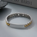 Two-tone gold and silver stainless steel ID bracelet with rectangular plate detail - 8mm Two-tone Curved Three Beads