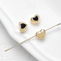 Macro shot of heart-shaped 18k gold plated beads with zircon for DIY jewelry making - 5# 18K Gold - Black Zircon