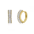 Detail of gold huggie hoop earrings with baguette-cut cubic zirconia in a modern setting - Gold with Baguette Clear Zirconia