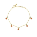 Adjustable gold bracelet with five orange zircon fruit charms and green leaf accents - Orange Shape Style (XL00125)