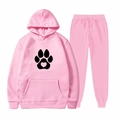 Two-piece pink hooded tracksuit set featuring a black heart paw print on the sweatshirt - 25 / S