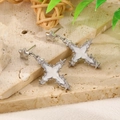 Silver star and cross drop earrings with white enamel and sparkling zircon accents - Silver White Enamel Cross Earrings (A-1151)