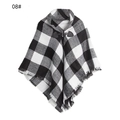 Classic black and white buffalo plaid poncho with horn button and fringe trim - One Size / Black & White