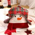 Christmas snowman chair cover in red green plaid and white plush fabric 40x40cm - Shaped Plush Pillow / Cartoon Snowman