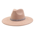 Detail view of pink fedora hat featuring a sparkling silver rhinestone encrusted band - 58 / Champagne